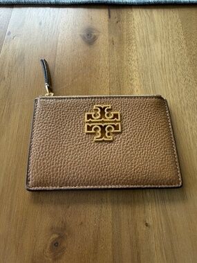 Tory Burch Camel Leather Britten Zip Card Case